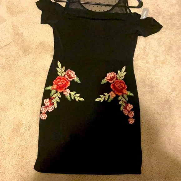 green emerald velvet dress Embroidered Rose Circle Dress in Black by Hemet